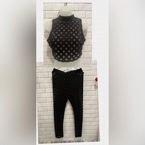 BLUSH MARK Women's Perforated Sleeveless Turtleneck Top & pants black  /M